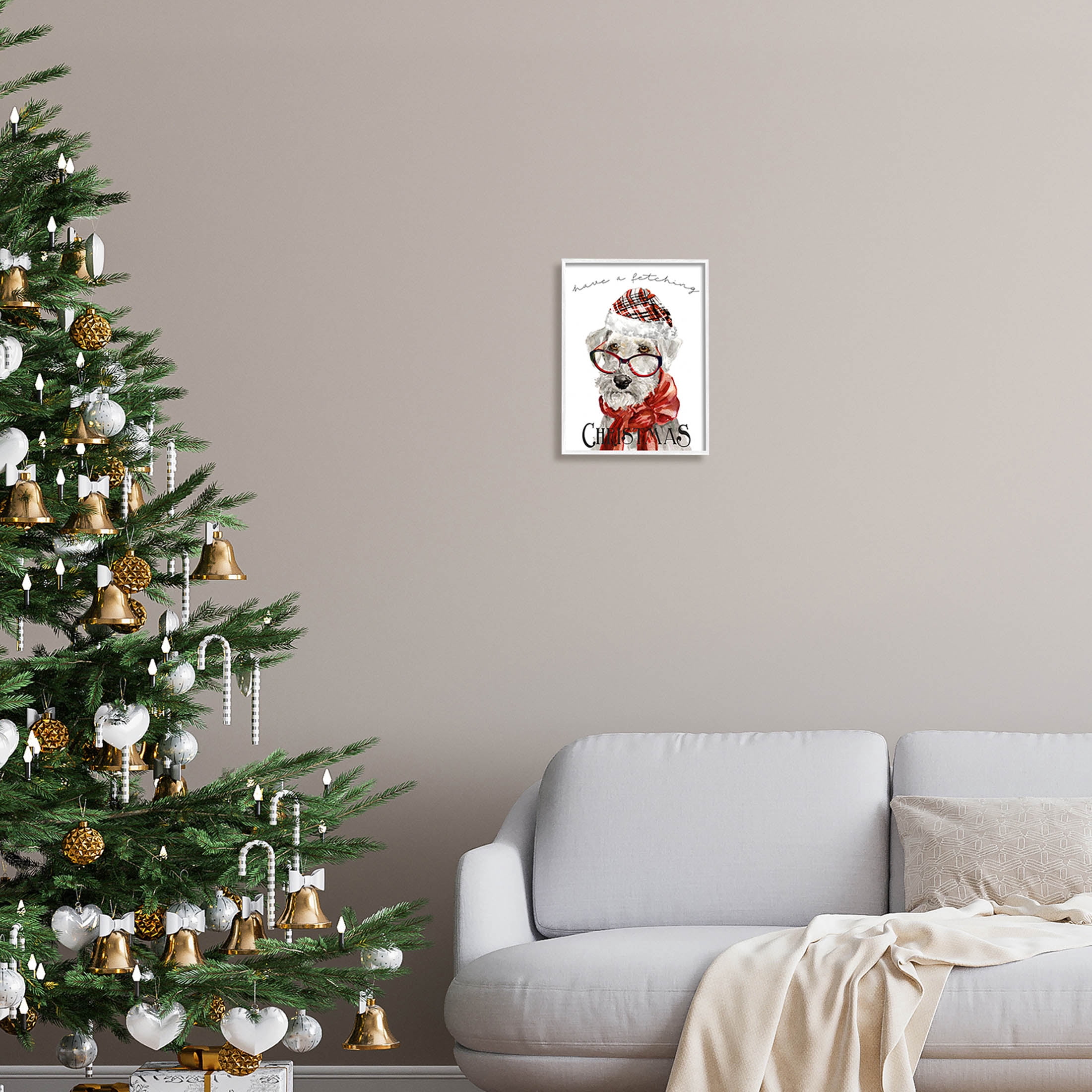Stupell Industries Have a Fetching Christmas Dog Graphic Art White Framed Art Print Wall Art, Design by Livi Finn
