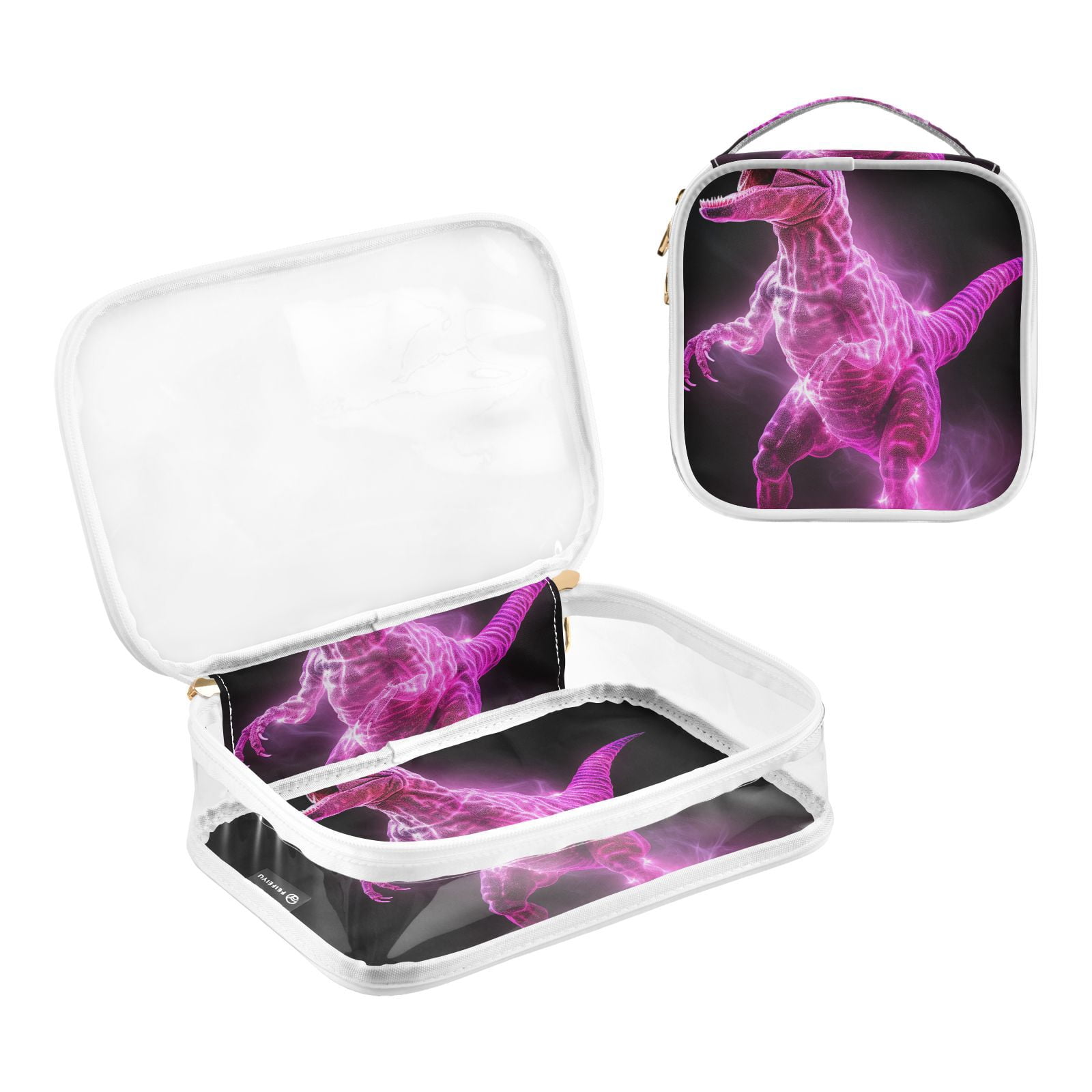 Clear Makeup Bags with Handle Large Opening 2 Pack Set Toiletry Bag Quart Size Bag, for Women Man Traveling Travel Essentials, Toiletries and Other. Glowing Dinosaur