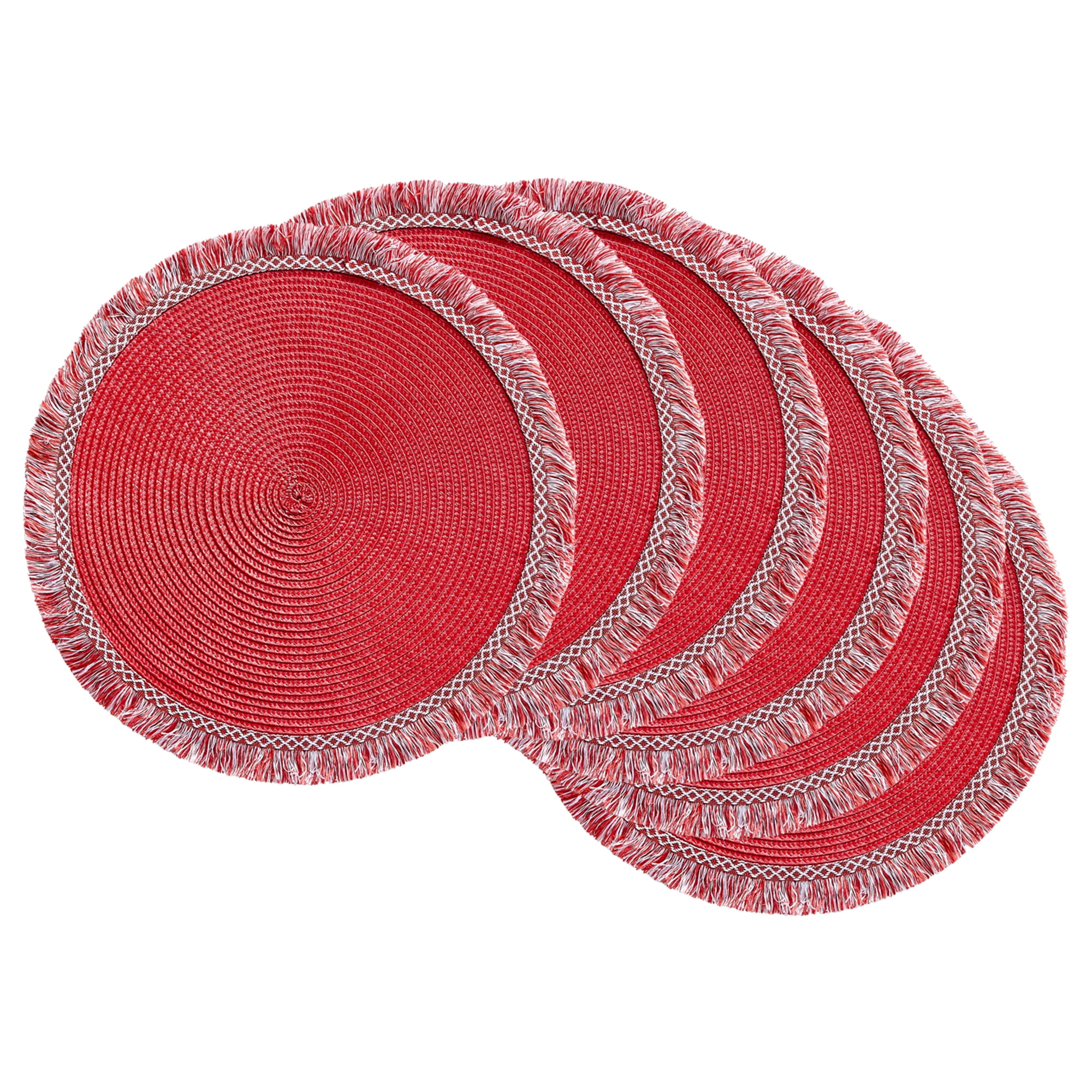 DII Tango Red Round Fringed Placemat Set/6