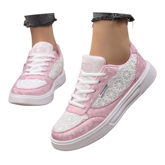 Women's Lace Mesh Sneakers Breathable White Floral Pattern Casual Walking Shoes Lightweight Fashion Tennis Shoes for Summer