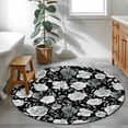 thumbnail image 4 of Black Flowers Round Area Rug 4 FT, Non Slip Indoor Outdoor Rug, Watercolor Vintage Floral Leaves Country Washable Soft Circular Carpet Non-Shedding Floor Mat for Coffee Table Nursery Foyer Balcony, 4 of 8