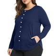 thumbnail image 2 of Women's Plus Size Button Down Shirts Casual Loose Long Sleeve Tops Ladies Solid Blouse with Pockets, 2 of 6