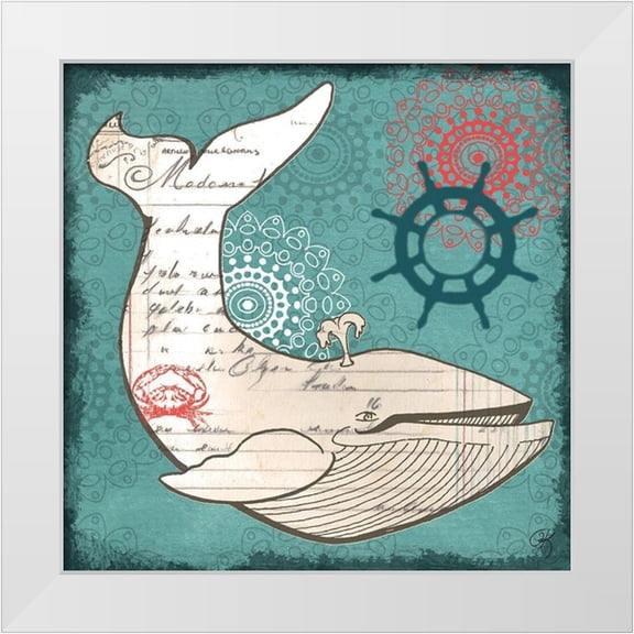 K, Onna 12x12 White Modern Wood Framed Museum Art Print Titled - Nautical Whale