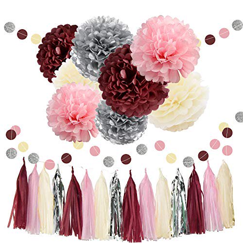 WAYSLA Bridal Shower Decorations Burgundy Pink Cream