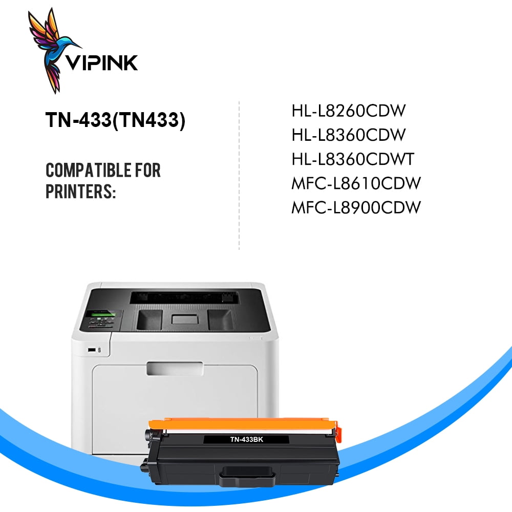 VIPink TN433 Toner Cartridge Compatible for Brother TN-433 TN431 TN436 TN433BK TN431BK TN 433 Brother HL-L8360CDW MFC-L8900CDW HL-L8260CDW L8360CDWT MFC-L8610CDW Printer Ink (KCMY, 4-Pack)