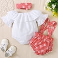 thumbnail image 4 of NZRVAWS Baby Girls Clothes 12 Months Girls Pagoda Sleeve Romper Top 18 Months Girls Straps Suspender Shorts Headband 3PCS Outfits White, 4 of 8