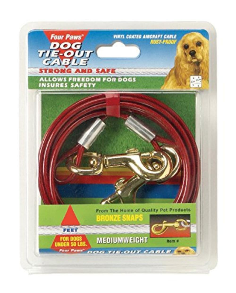Red Medium Weight 20 Foot Dog Tie Out Cable, Four Paws tieout cables