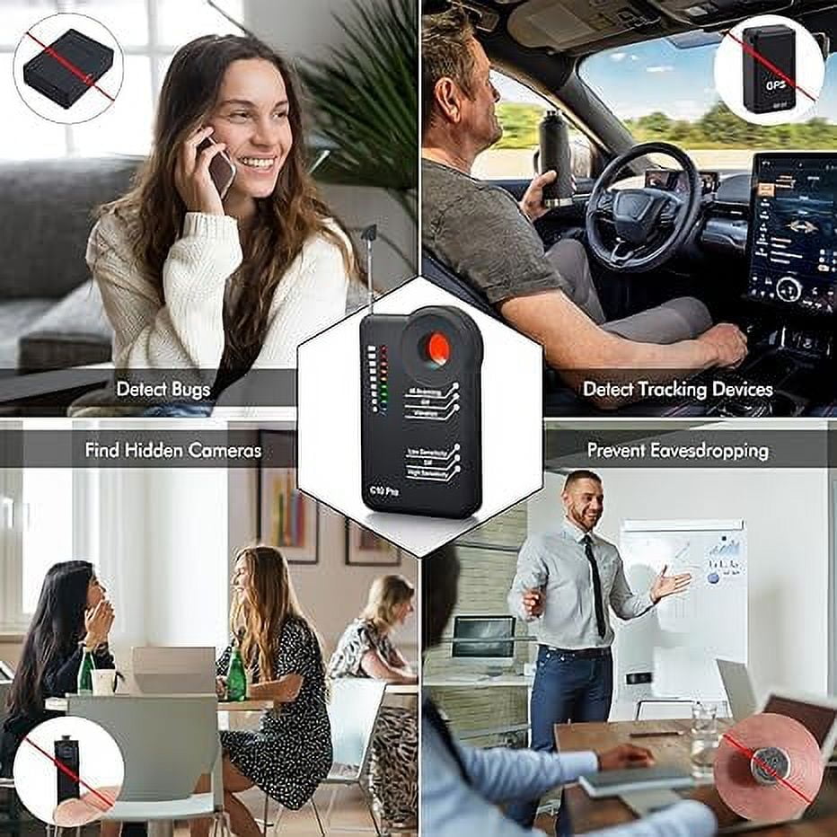 Camera Detector C10 Pro – Professional Bug RF Detector Hidden Camera Finder Anti Spy Sweeper GPS Tracker Listening Device Cell Phone Scanner Indoor Outdoor for Home Office Car Travel Hotel Airbnb