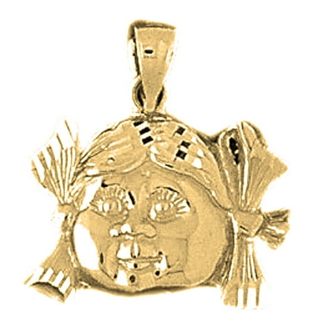 18K Yellow Gold Girl Head Pendant - 19 mm