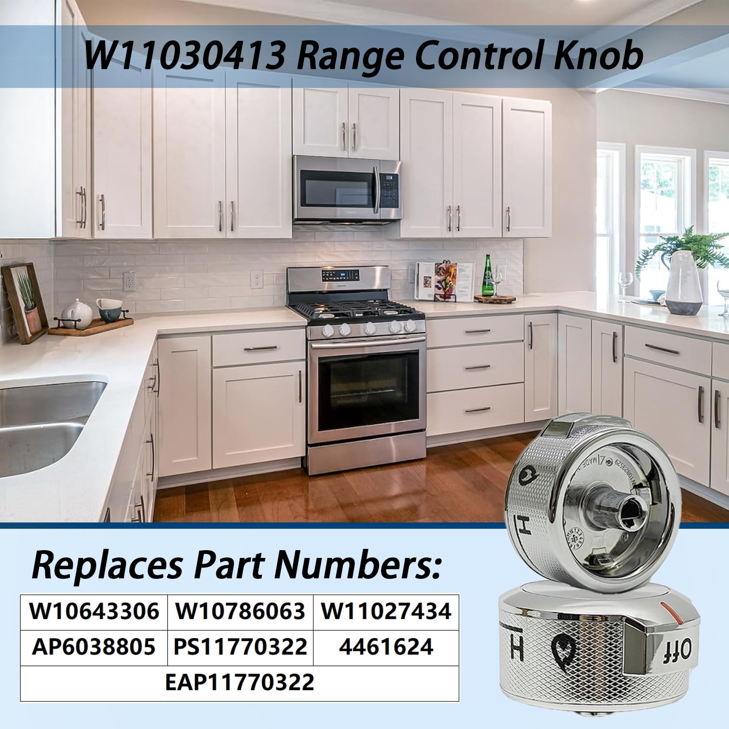 Upgraded W11030413 Stove Control Knobs (5-piece set) - Kitchen Auxiliary Stove Compatible Knob Switch - Replacement W10643306、W10786063、W11027434、4461624、AP6038805、PS11770322、EAP11770322