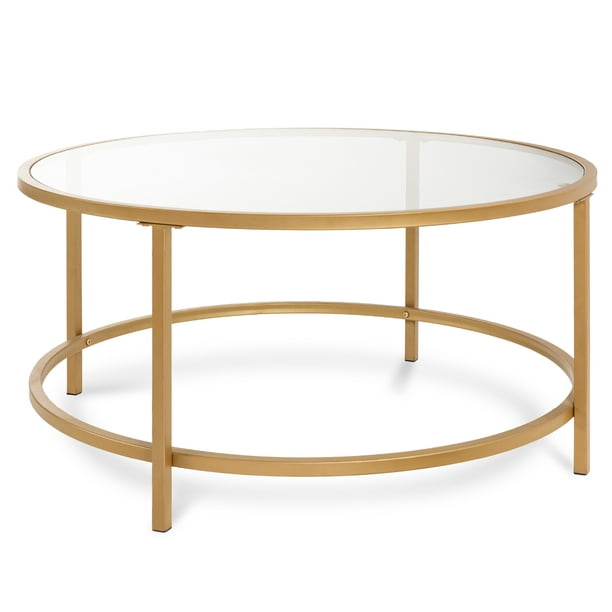 Best Choice S 36in Round, Gold Round Coffee Table With Glass Top