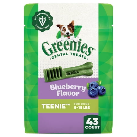 Greenies Blueberry Flavor Adult Natural Dental Dog Treats Teenie Size, 12 oz Pack (43 Count)