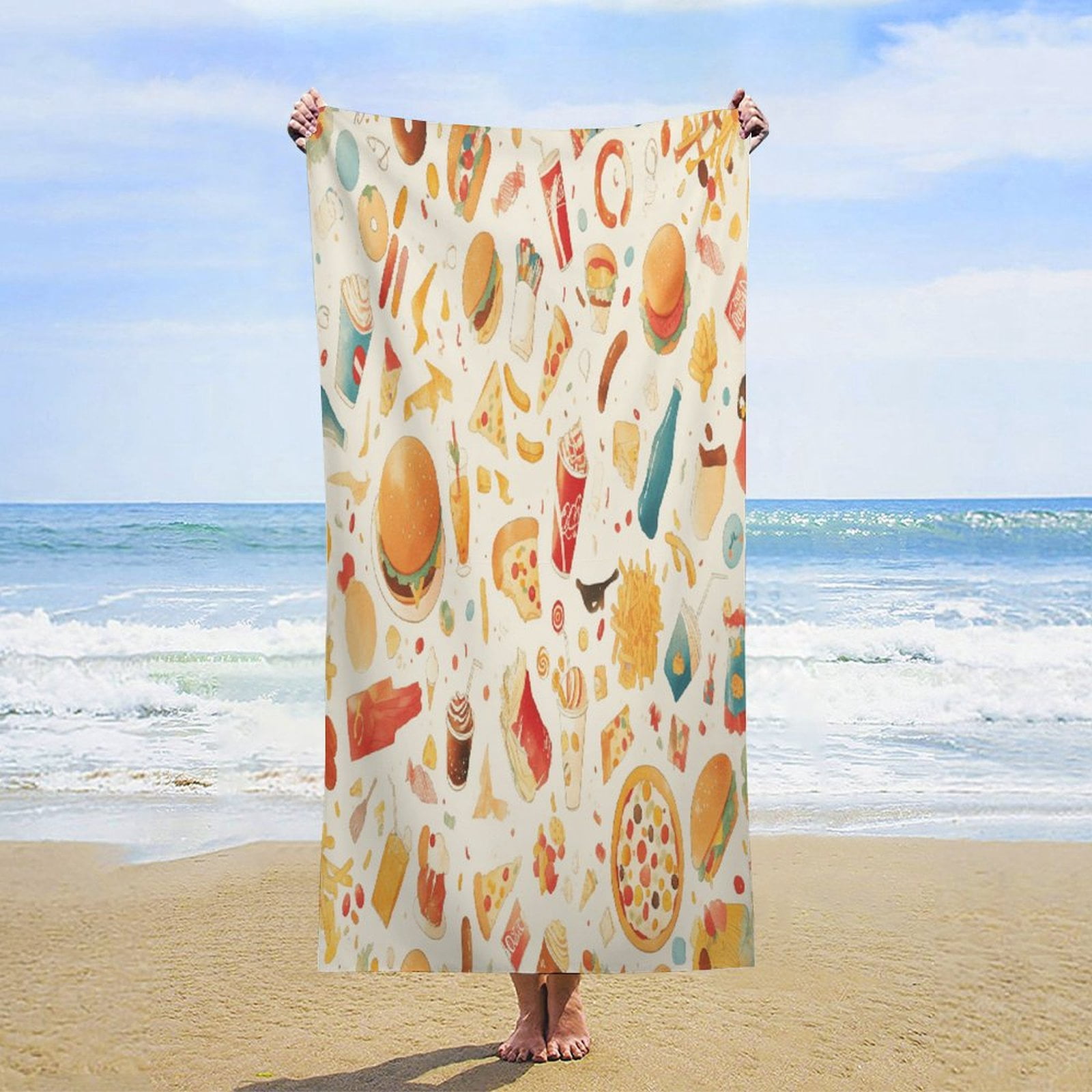 Delicious Pizza Burger Beach Towel – with A Unique Design, Extra Large,XL (32”x 63”) for Kids & Adults