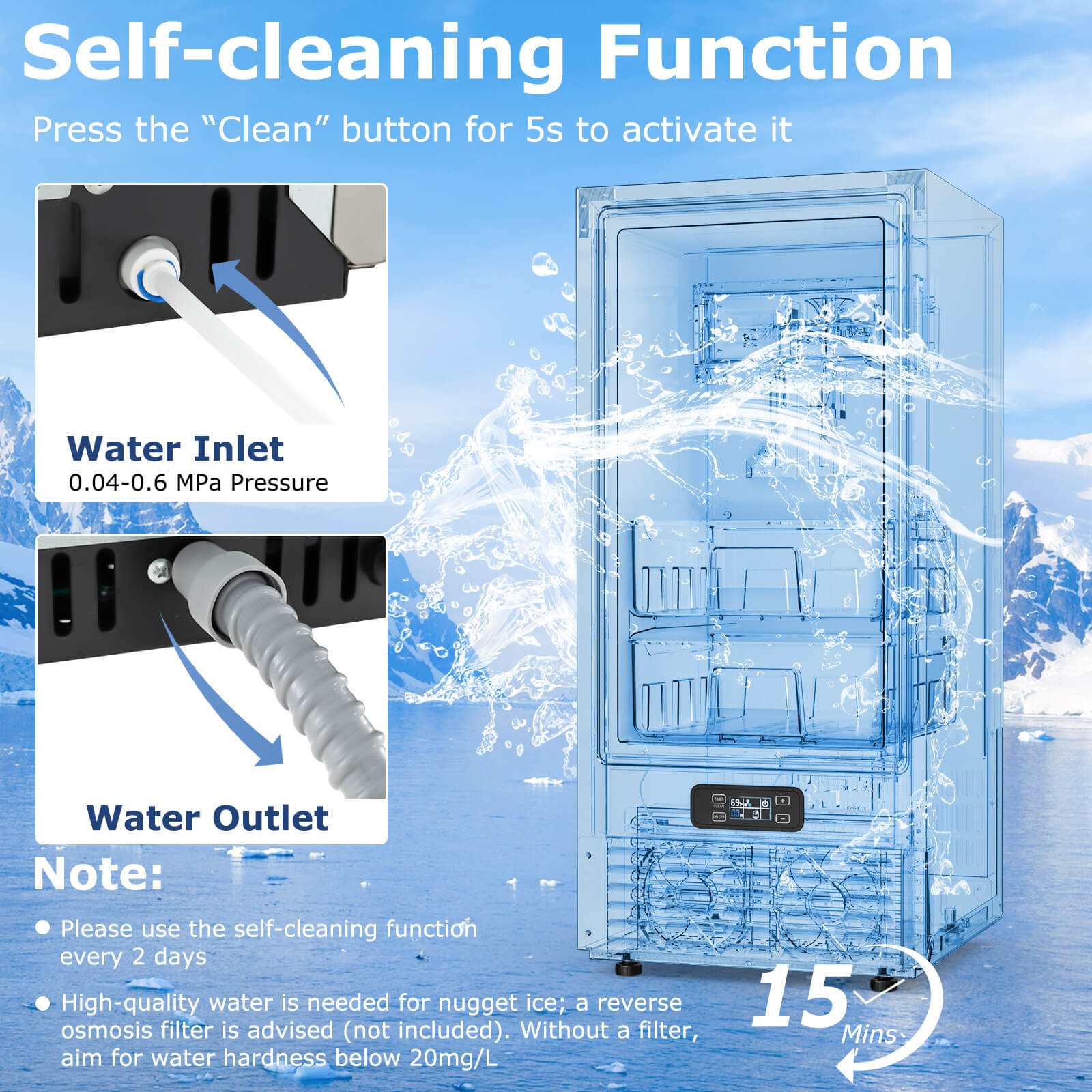 Costway Under Counter Nugget Ice Maker with Self-Cleaning 80 lbs/Day 24H Timer LCD Control