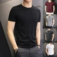 thumbnail image 6 of Men Casual Solid Short-sleeved Tees Slim Round Neck Bottoming Trendy Pullover, 6 of 10