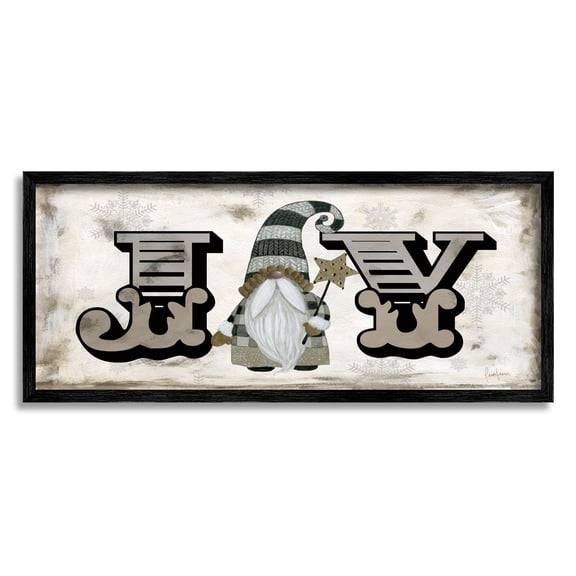 Stupell Industries Joy Vintage Holiday Gnome Graphic Art Black Framed Art Print Wall Art, Design by Livi Finn