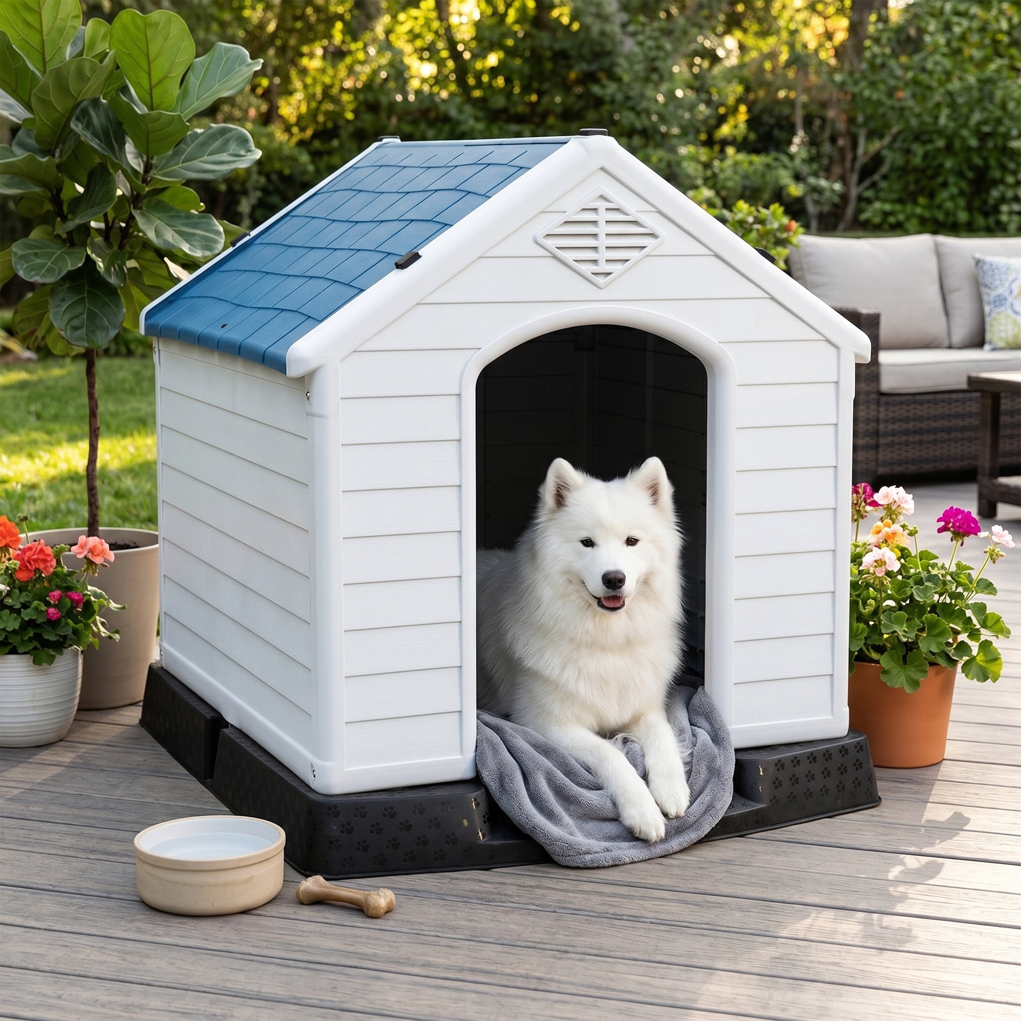 LIVIZA Plastic Dog House Outdoor Indoor for Small Medium Larige Dogss with Ventilation System and Fastening Device