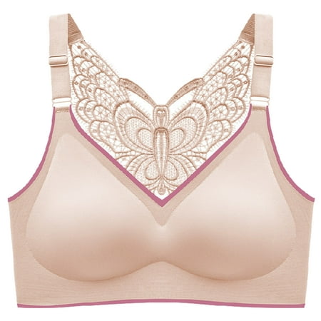 

QLEICOM Everyday Bras for Women Comfort Lift Wirefree Bra 3-Pack Sexy Butterfly Back Top Bra Wire Free Underwears Base Vest Style Sports Lingerie Bras No Underwire Beige Cup 40/90BC