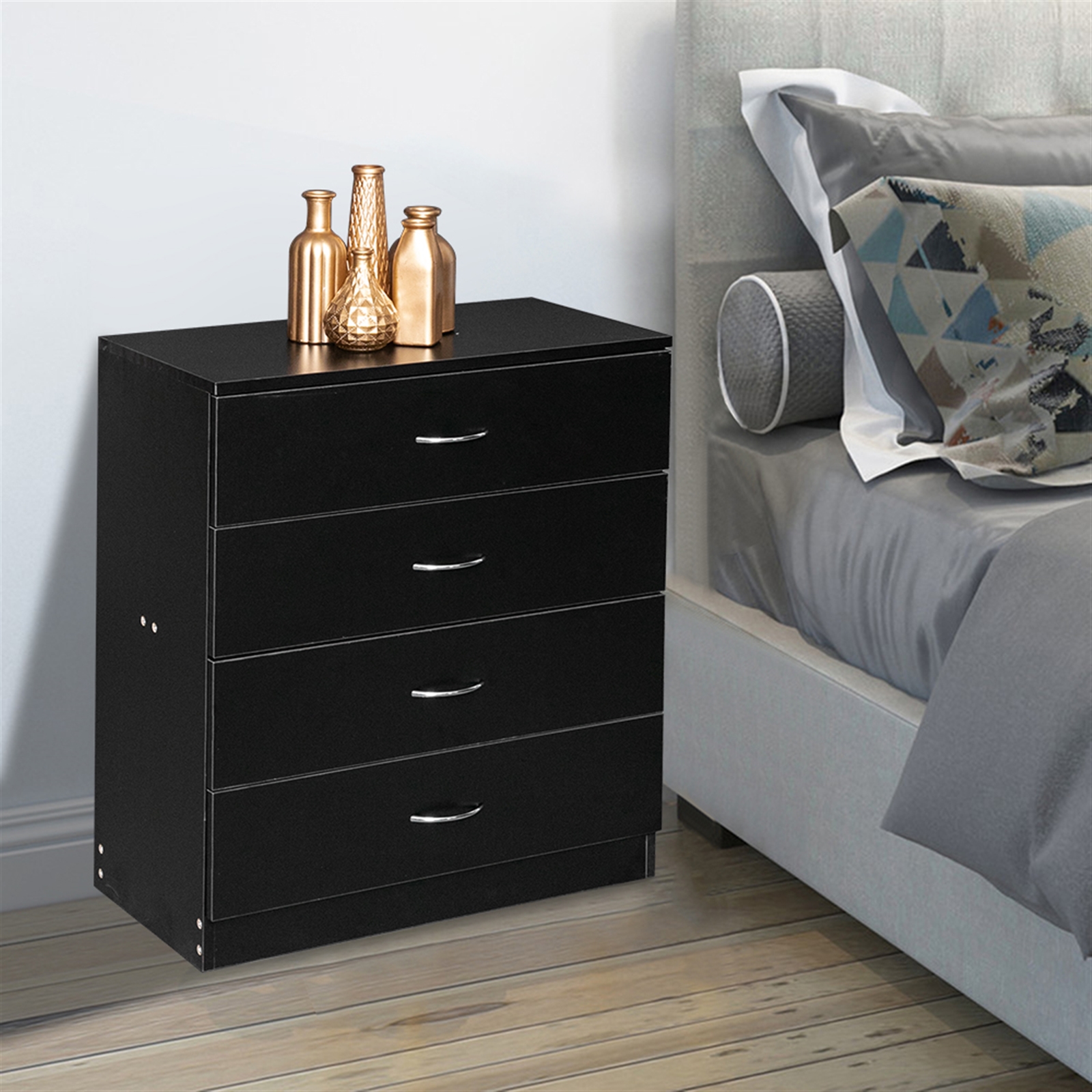 SYNGAR Modern Dresser Cabinet, Wooden 4-Drawer Dresser with Handles, Simple Home Storage Furniture of Drawers for Closet, Black Kids Storage Chest, Bedside Table of Bedroom for Clothes Cosmetic, D8780 - image 3 of 7