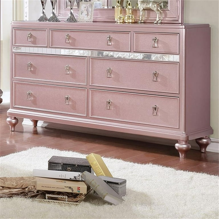 rose gold dresser with mirror Bowery Hill 2-Piece 7-Drawer Solid Wood Dresser and Mirror in Rose Gold