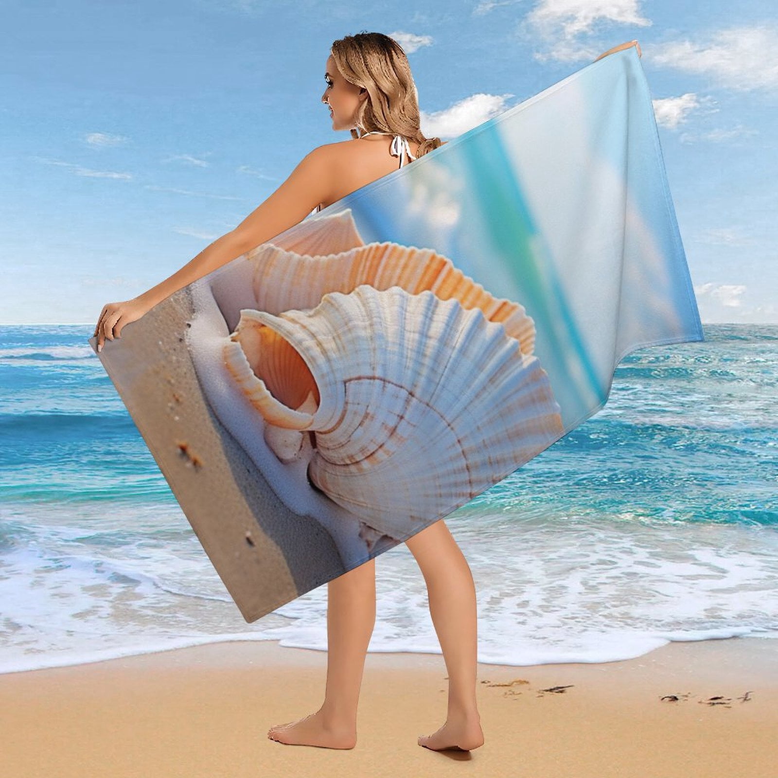 Beach Seashell Coastal Florida Beach Towels Thin Quick Fast Dry Super Absorbent Microfiber Sand Free Nautical Coastal Blanket Or Bath Towel for Travel Sports Bath Swimming Pool 30x60 inch