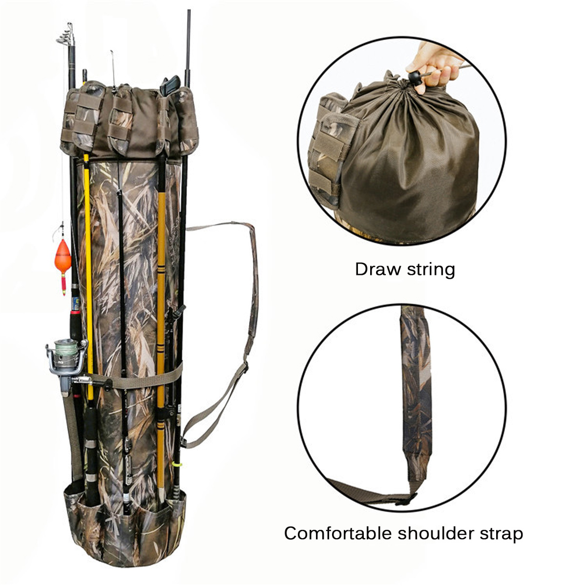 BundleMall Fishing Tools Fishing Tackle Bag,600D Oxford Canvas Fishing Pole Case,Waterproof Reel Rod Organizer,Travel Carry High Capacity Fishing Rod Bag