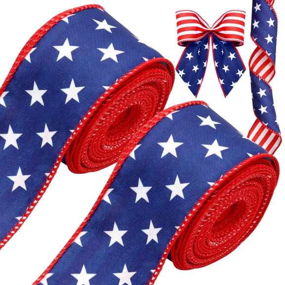 SPOKKI 2 Rolls Patriotic Wired Ribbon - 20 Yards (10 Yards per Roll) Double Sided Stars & Stripes, 2.5" Wide - 4th of July Decorations, Gift Wrapping, DIY Crafts