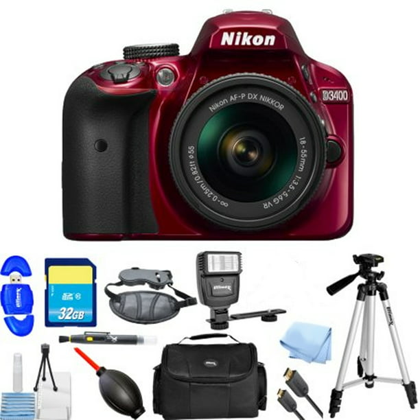 Nikon D3400 DSLR Camera with 18-55mm Lens (Red) PRO BUNDLE
