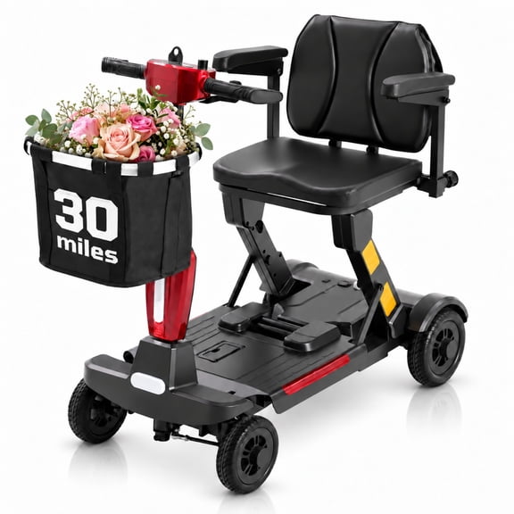 Ecomobi Lightweight Mobility Scooter for Adults & Seniors, Cruise & Airline Approved, Foldable Portable Electric Scooter, 30-Mile Range, Removable Lithium Battery, 300 lb Capacity,Red