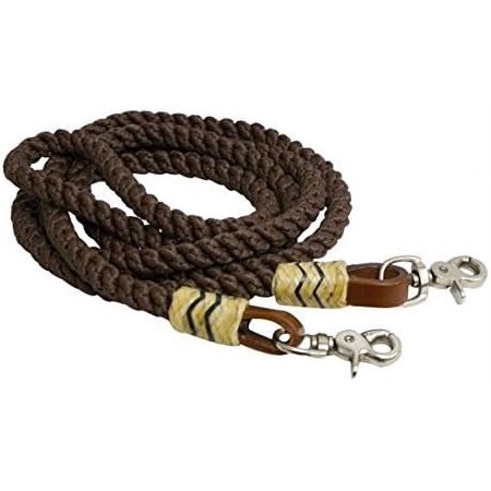 8  Rolled Nylon Barrel Roping Reins With Scissor Snaps And Rawhide On Ends