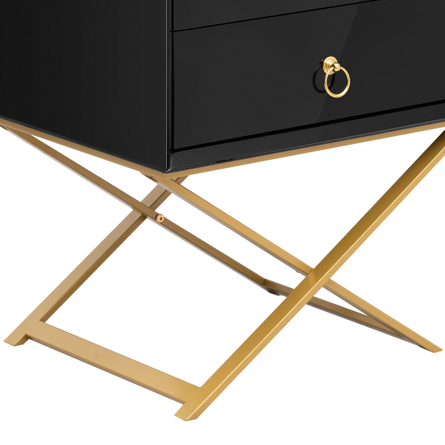 Kepooman Nightstand with 2 Drawers & Golden Handle, Storage Bedside Table, Black Kepooman Nightstand with 2 Drawers & Golden Handle, Storage Bedside Table, Black