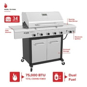 Nexgrill Deluxe 5-Burner Propane BBQ Grill with Side Burner, Stainless Steel Control Panel, Electric Ignition, 60,000 BTUs Output, Gas Grill Perfect for Outdoor Gatherings - 720-1046A