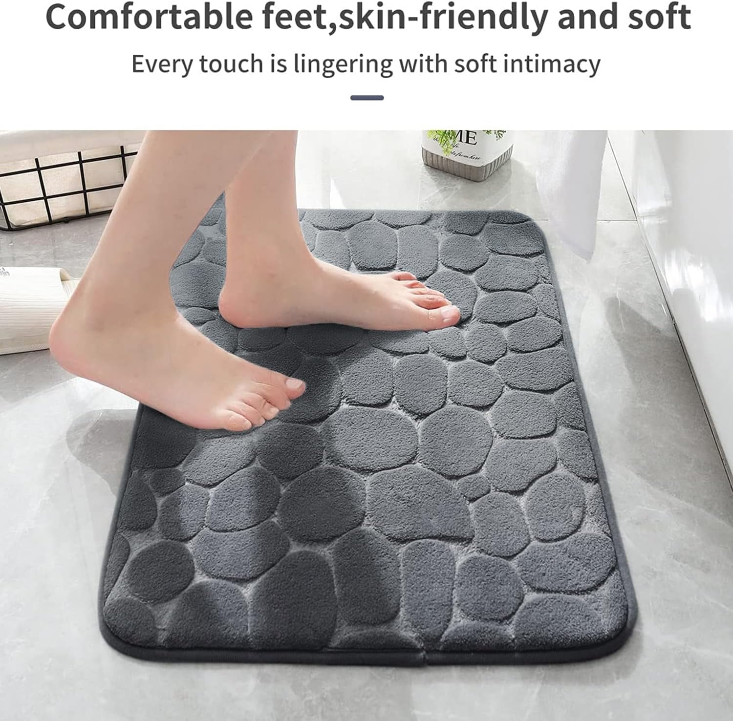 Memory Foam Bath Mat Cobblestone Bathroom Rugs Super Water Absorbent Bath Mats for Bathroom Machine Washable Bath Rugs
