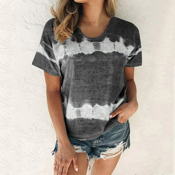 Fnochy Cyber of Monday Women Shirts Clerance Casual Short Sleeve Fashion Printed Short Sleeve T-shirt Blouse Round Neck Tops