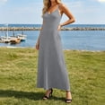 thumbnail image 6 of Women's Solid Color Sleeveless Ribbed Knit Maxi Dress, Spaghetti Strap with Pockets, Loose Fit Casual Long Dress, Comfortable Breathable Sundress for Summer Beach Vacation Gray M, 6 of 8