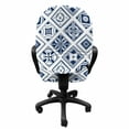 thumbnail image 3 of Navy Blue Office Chair Slipcover, Mediterranean Traditional Art Elements with Spanish Portuguese Influences, Protective Stretch Decorative Fabric Cover, Standard Size, White Blue, by Ambesonne, 3 of 5