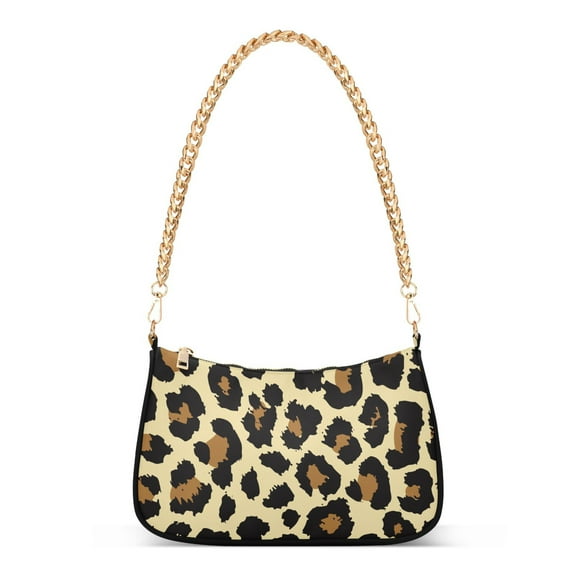 Leopard Print Womens Chain Shoulder Bag Tote Handbag Clutch Hobo Purse with Zipper for Travel Casual