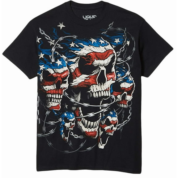 Fantasy Men's Patriotic Skulls T-shirt Medium Black