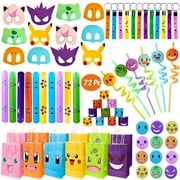 EMPIRE PARTY SUPPLY Cute Cartoon Birthday Party Supplies Favors for Kids Set of 12 - Mask Wristband Keychain Straw Treat Bag(72 Pcs)