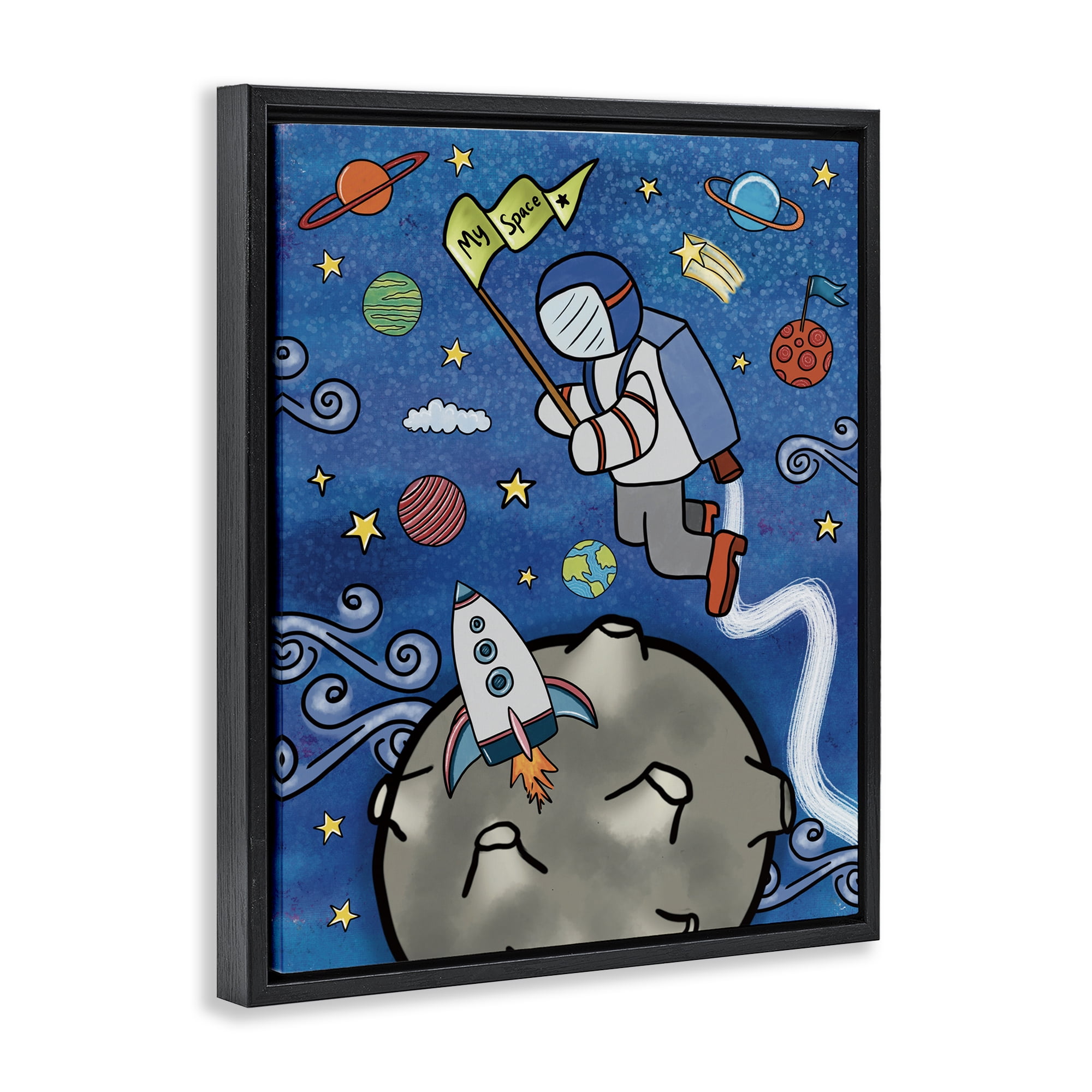 Astronaut Space Adventure Black Framed Floater Canvas Wall Art, design by Jennifer Stith