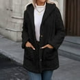 thumbnail image 2 of XPMWRP Women's Fleece Button Hooded Jacket Plus Size Long Sleeve Solid Color Casual Jacket Winter Soft Warm Trendy Coats with Pocket Black XXL, 2 of 9