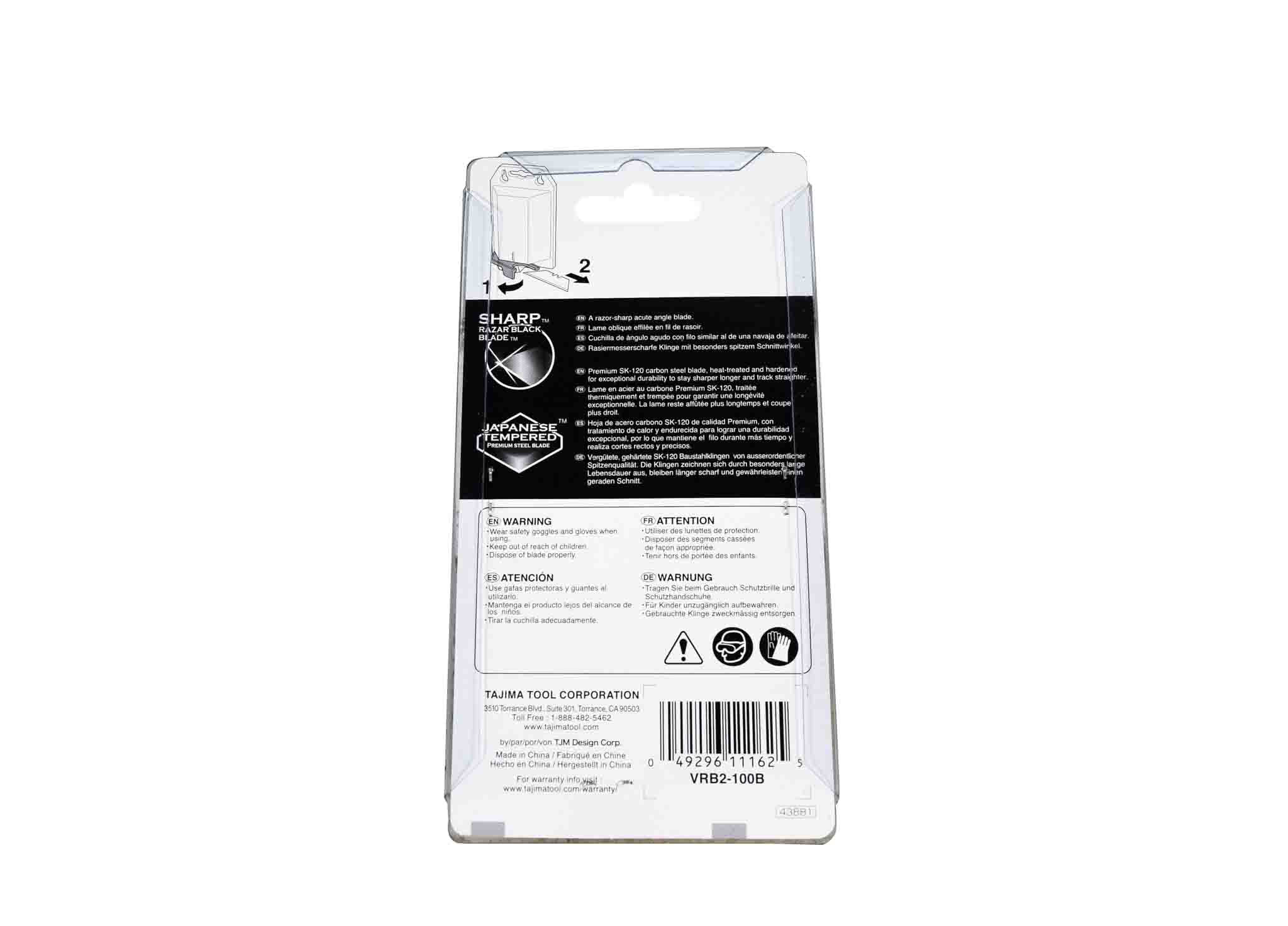 Tajima VRB2-100B V-REX II Premium Tempered Steel Utility Knife Blades, 100-Pack