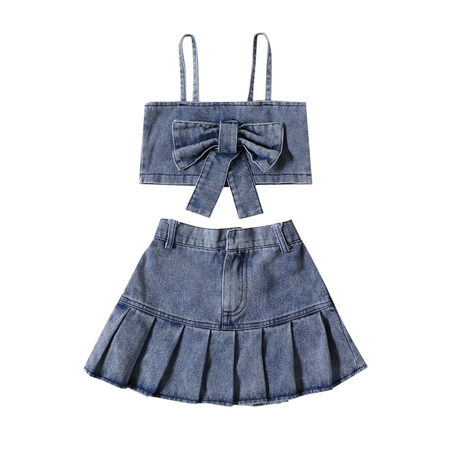 PEASKJP Skirt Set for Little Girls Tulle Skirts Outfit T shirts Cute Print Casual Summer Blue 90