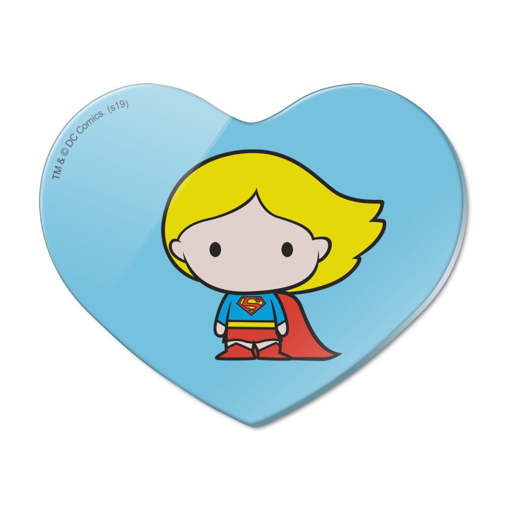 Superman Supergirl Cute Chibi Character Heart Acrylic Fridge Refrigerator  Magnet 