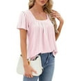 thumbnail image 3 of Women'S Tunic Tops Loose Fit Short Sleeve Shirts Crew Neck Summer Casual Tops Light Pink M, 3 of 9