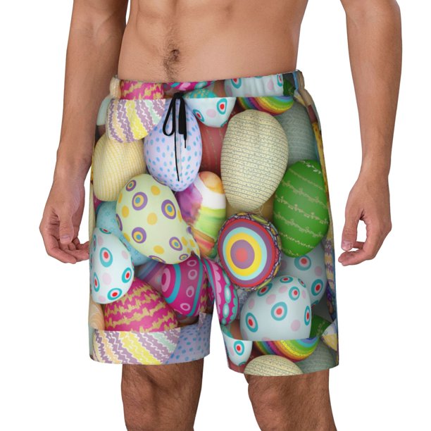 Balery Colorful Easter Eggs Bañador para hombre, shorts de playa de secado rápido con entrepierna y forro de compresión-Medium
