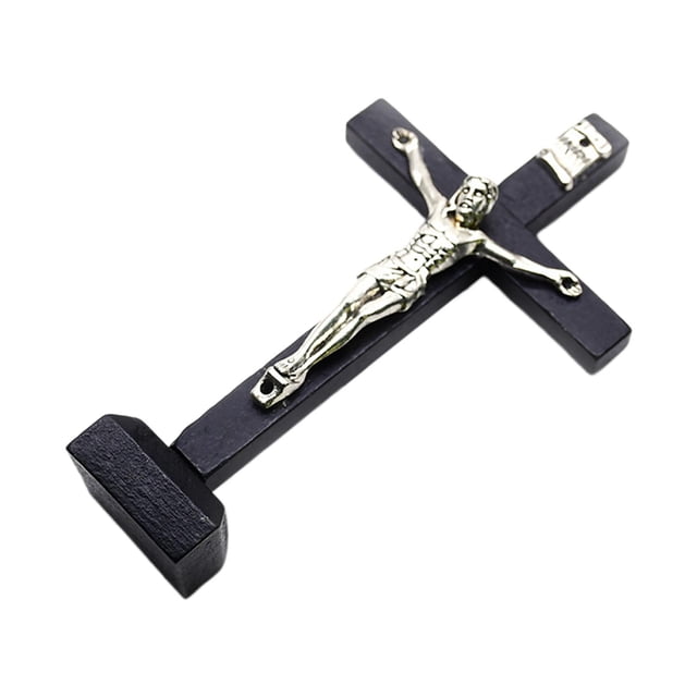 Crucifijo de Madera Religiosa, Estatua de Jesús, Escultura, Decoración de Mesa para Oraciones para Dormitorio, Hogar, Oficina, Estantería, Regalos de Negro Macarena Figurilla Jesús Cruz