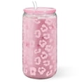 thumbnail image 2 of Vaso para beber SANDJEST, botella de vidrio con diseño de leopardo rosa de 470 ml, 2 of 8