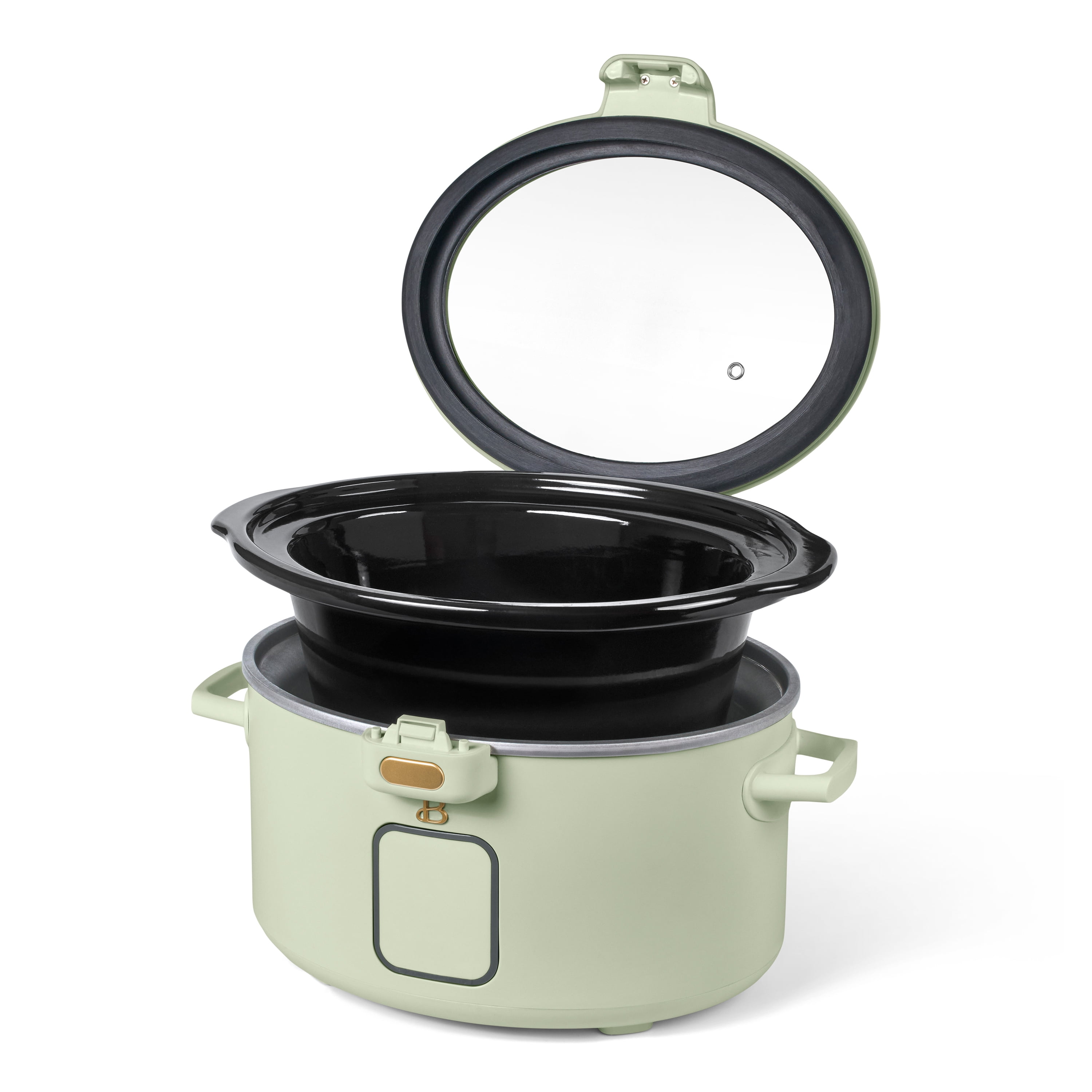 Beautiful 4 Qt Digital Slow Cooker with Hinged Locking Lid, Sage Green by Drew Barrymore