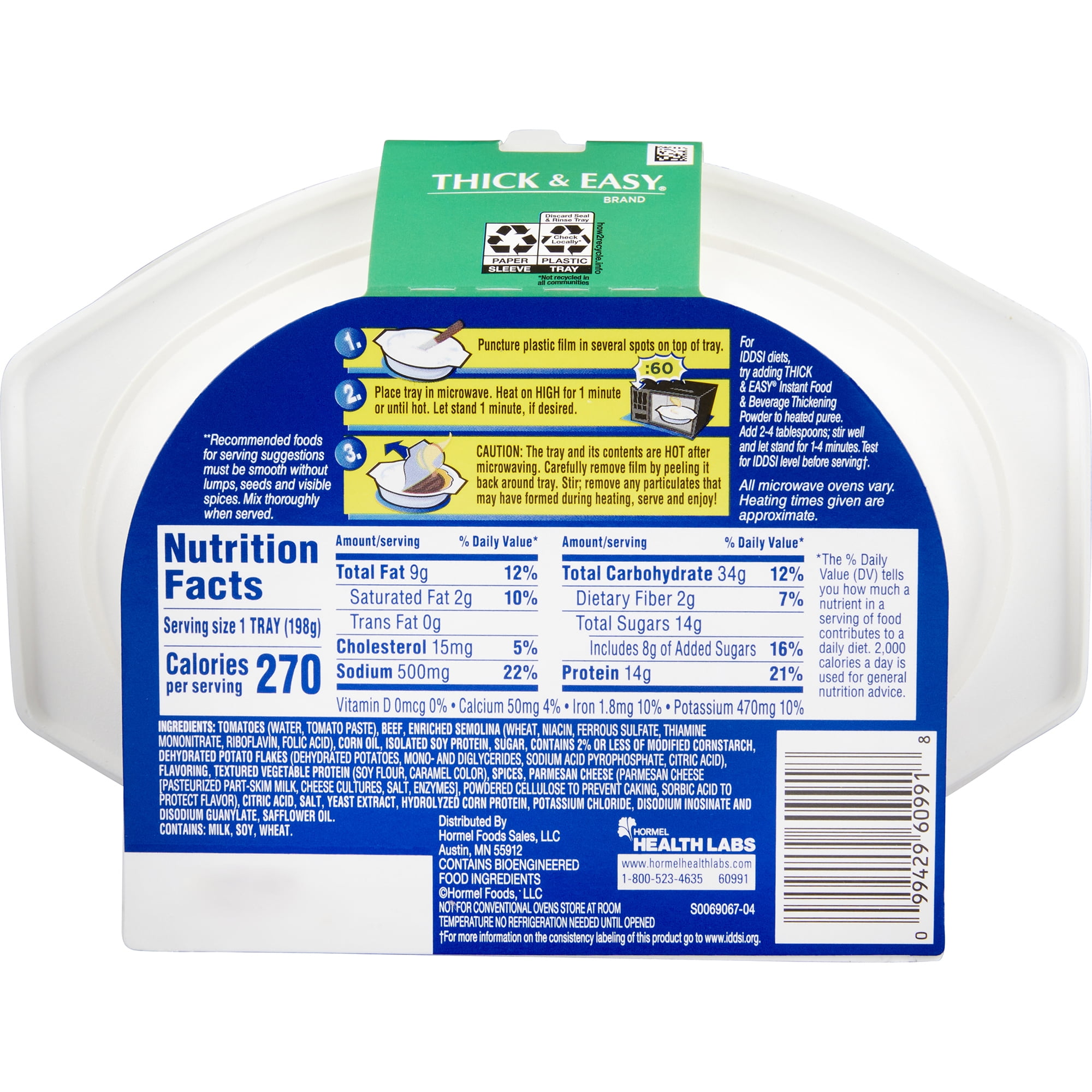 Thick & Easy Purees Thickened Food Beef Lasagna 7 oz Tray 7 Ct